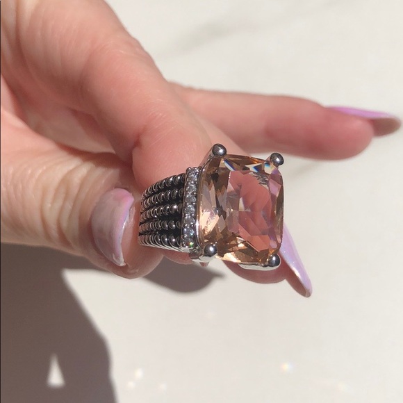 Morganite & Diamond Large Silver Wheaton Ring - Picture 6 of 7